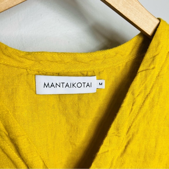 MANTAIKOTAI mustard linen dress short mustard Yellow Wrap Dress size medium - Picture 3 of 4